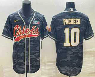Mens Kansas City Chiefs #10 Isiah Pacheco Grey Camo With Super Bowl LVII Patch Cool Base Stitched Baseball Jersey